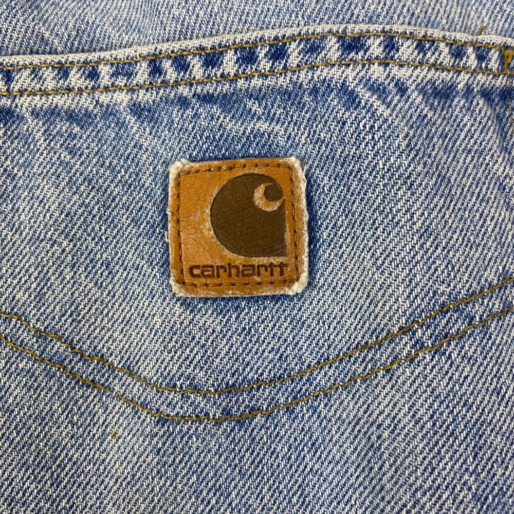 Carhartt Jeans Mens 44 Light Wash Cut Off Raw Hem Relaxed Fit Workwear Denim GUC - Picture 7 of 11